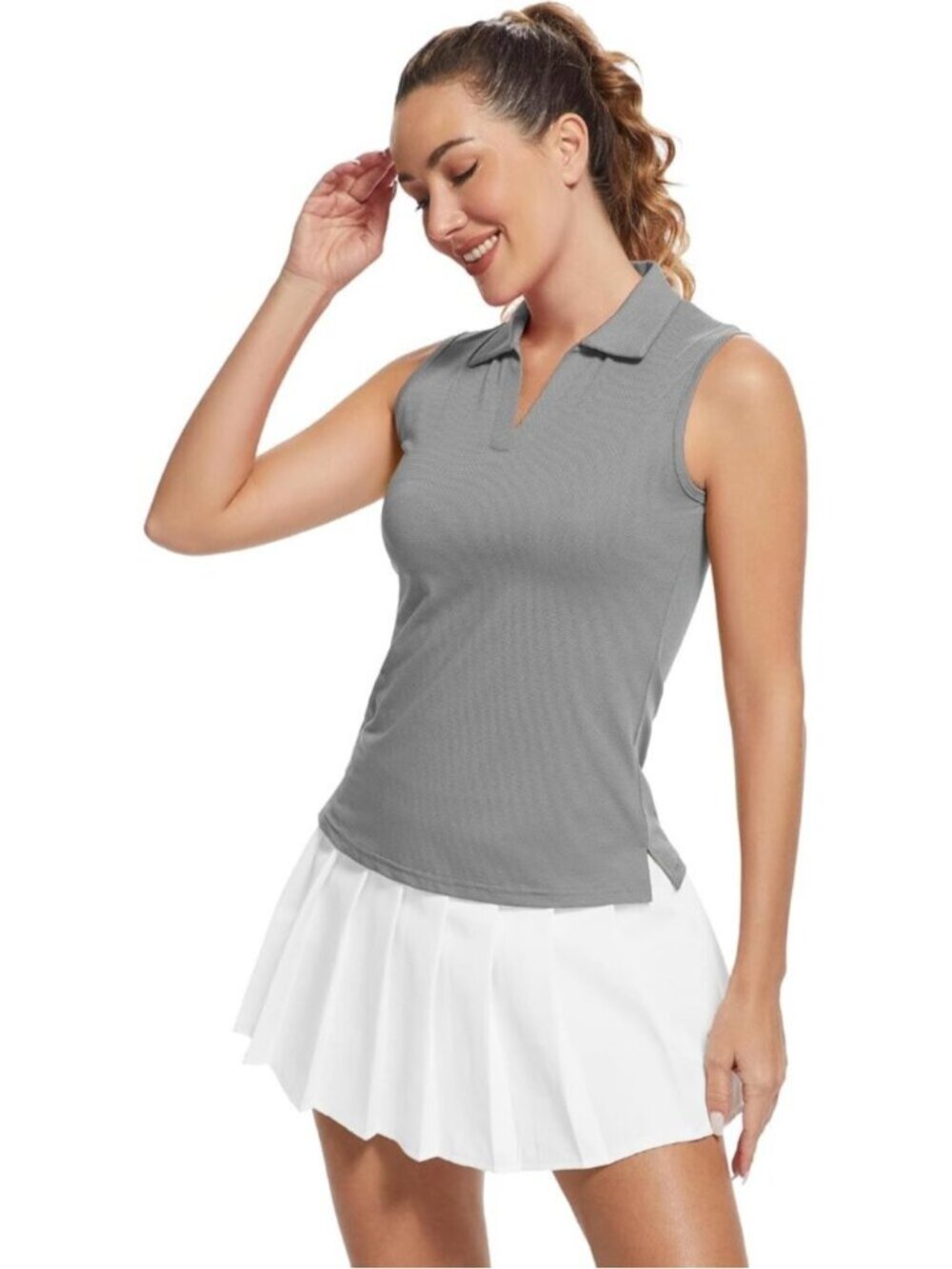 Women's Dark Grey Sleeveless Golf Shirts Quickly Dry Tennis Polo Lightweight